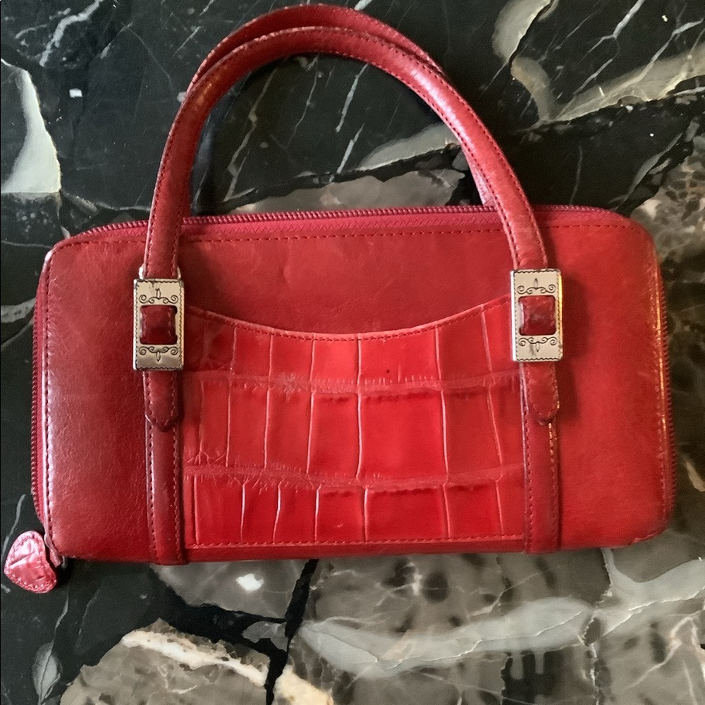Vintage Brighton red croc embossed large wristlet wallet 9x6